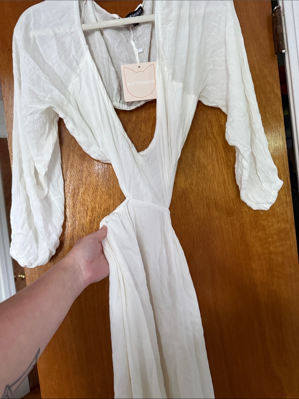 Kittenish Cream Crinkle Wrap Maxi Dress